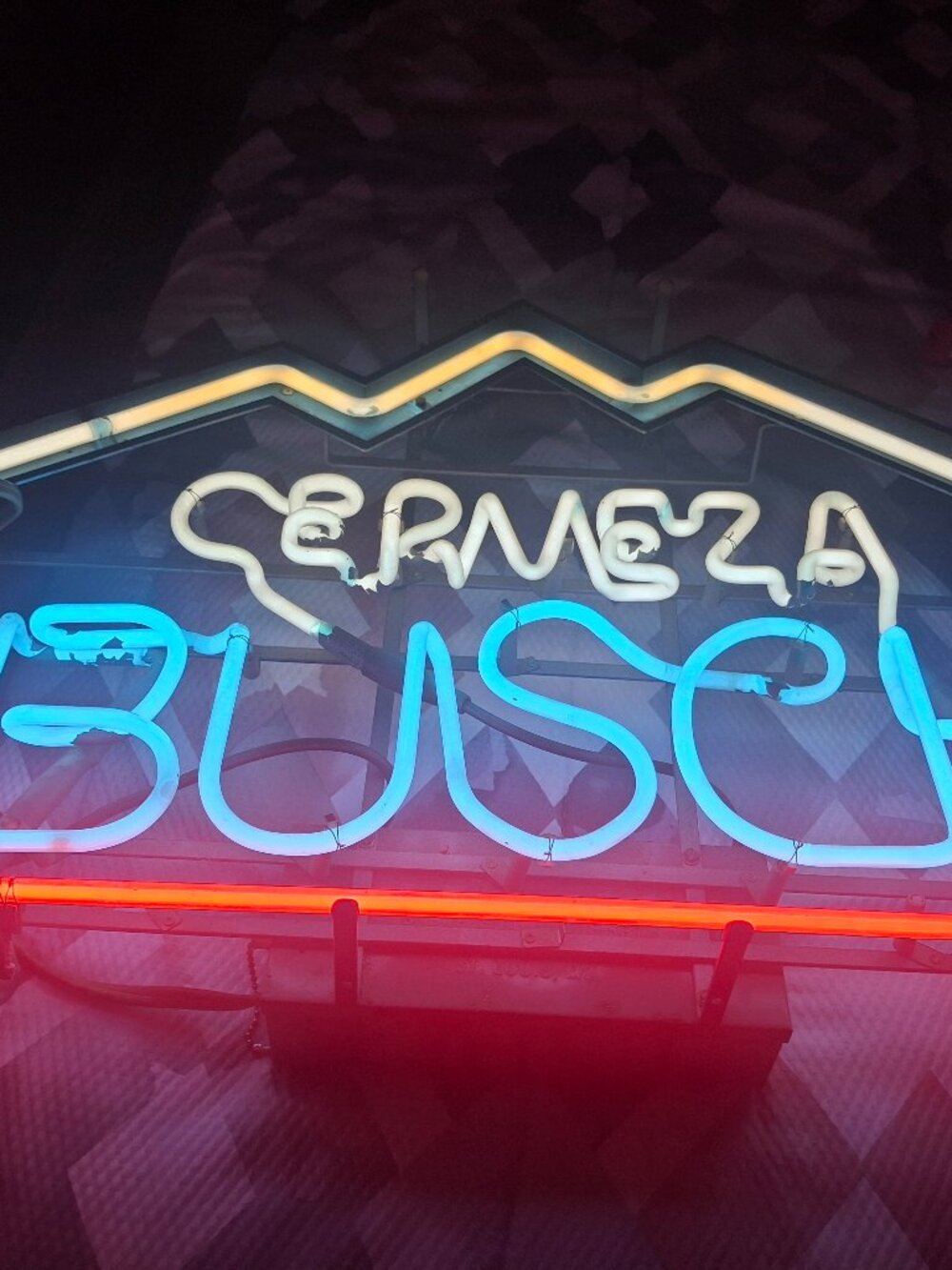 Red, white, and blue sign